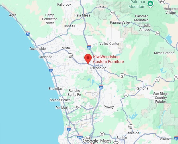 map of san diego area with woodshop location pinned